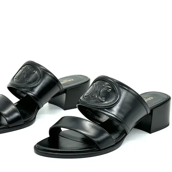 CELINE Appoline Lambskin Leather 40 Mule Slide Sandals Heels Triomphe Logo - Picture 10 of 13